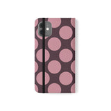 iPhone 11 vegane Leder-Wallet-Hülle – Pink Plum Polka Dot Design