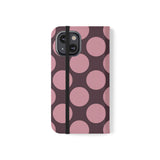 iPhone 13 Mini vegane Leder-Wallet-Hülle – Pink Plum Polka Dot Design