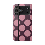 Vegane iPhone 17 Pro Max Leder-Wallet-Hülle – Pink Plum Polka Dot Design