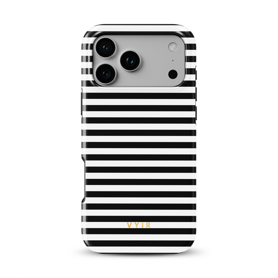 Horizontal Stripes, Schwarz und Weiß im Nadelstreifenmuster - Tough MagSafe iPhone-Handyhülle