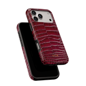 Croc Leather Print Burgundy - Shockproof Phone Case - VYIR