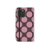 iPhone 13 Pro Max vegane Leder-Wallet-Hülle – Pink Plum Polka Dot Design