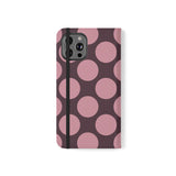 iPhone 12 Pro Max vegane Leder-Wallet-Hülle – Pink Plum Polka Dot Design
