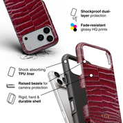 Croc Leather Print Burgundy - Shockproof Phone Case - VYIR