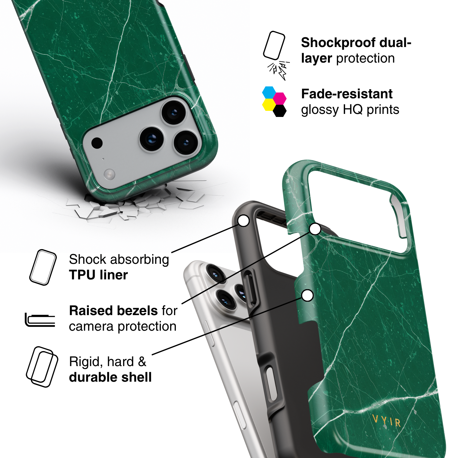 Pure Marble Green - Shockproof Phone Case - VYIR