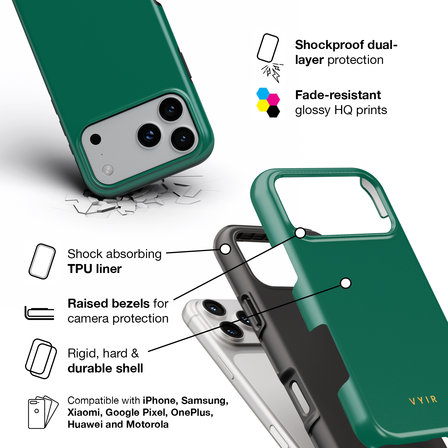 VYIR Signature Solid Colors, Emerald Green - Shockproof Phone Case - VYIR