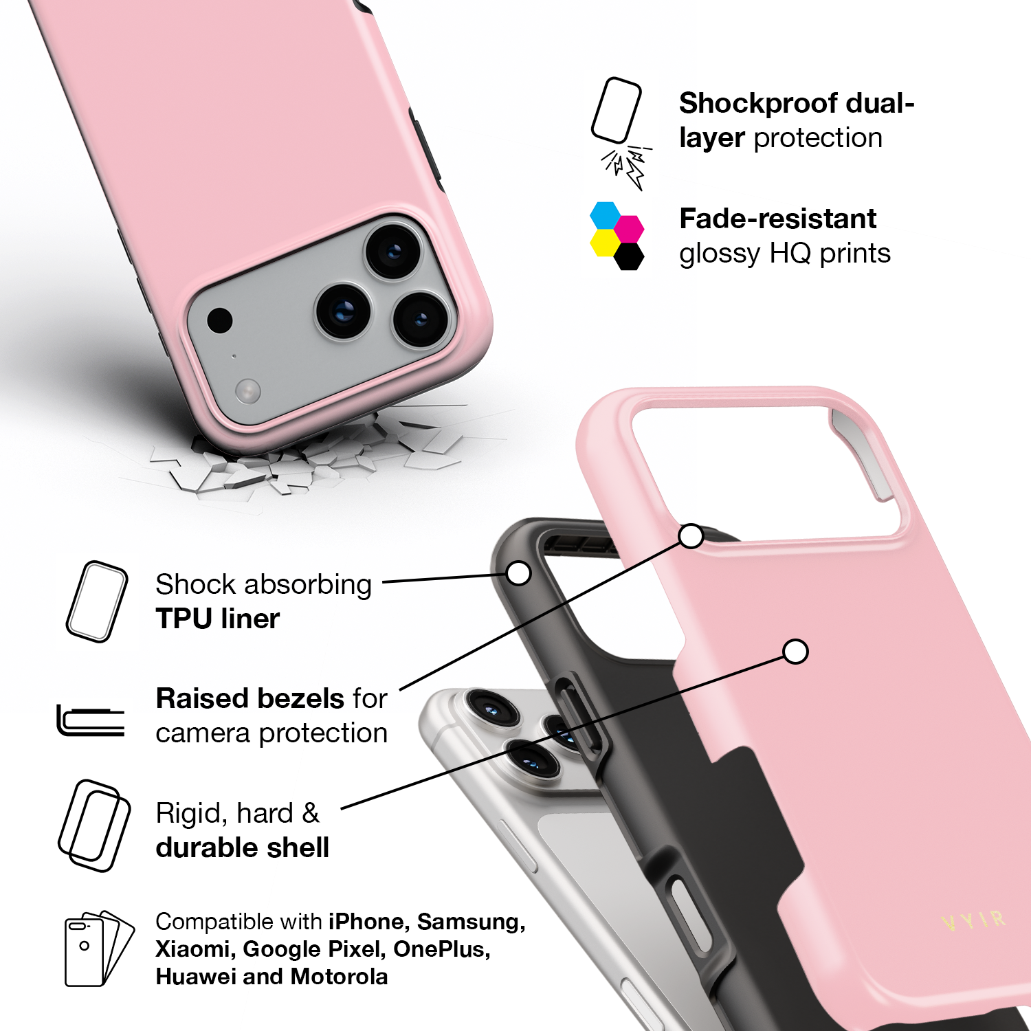 VYIR Signature Solid Colors, Light Pink - Shockproof Phone Case - VYIR