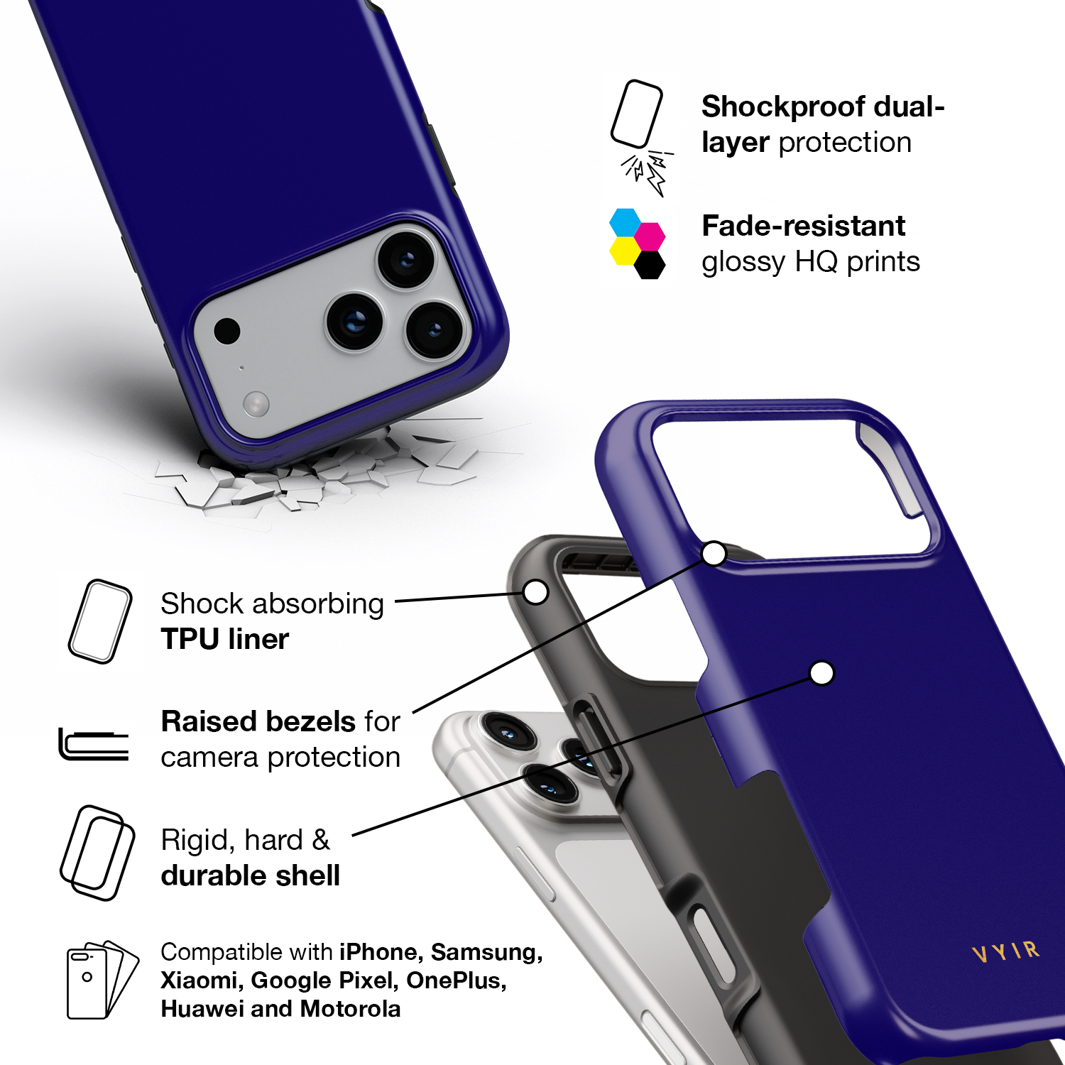 VYIR Signature Solid Colors, Navy Blue - Shockproof Phone Case - VYIR