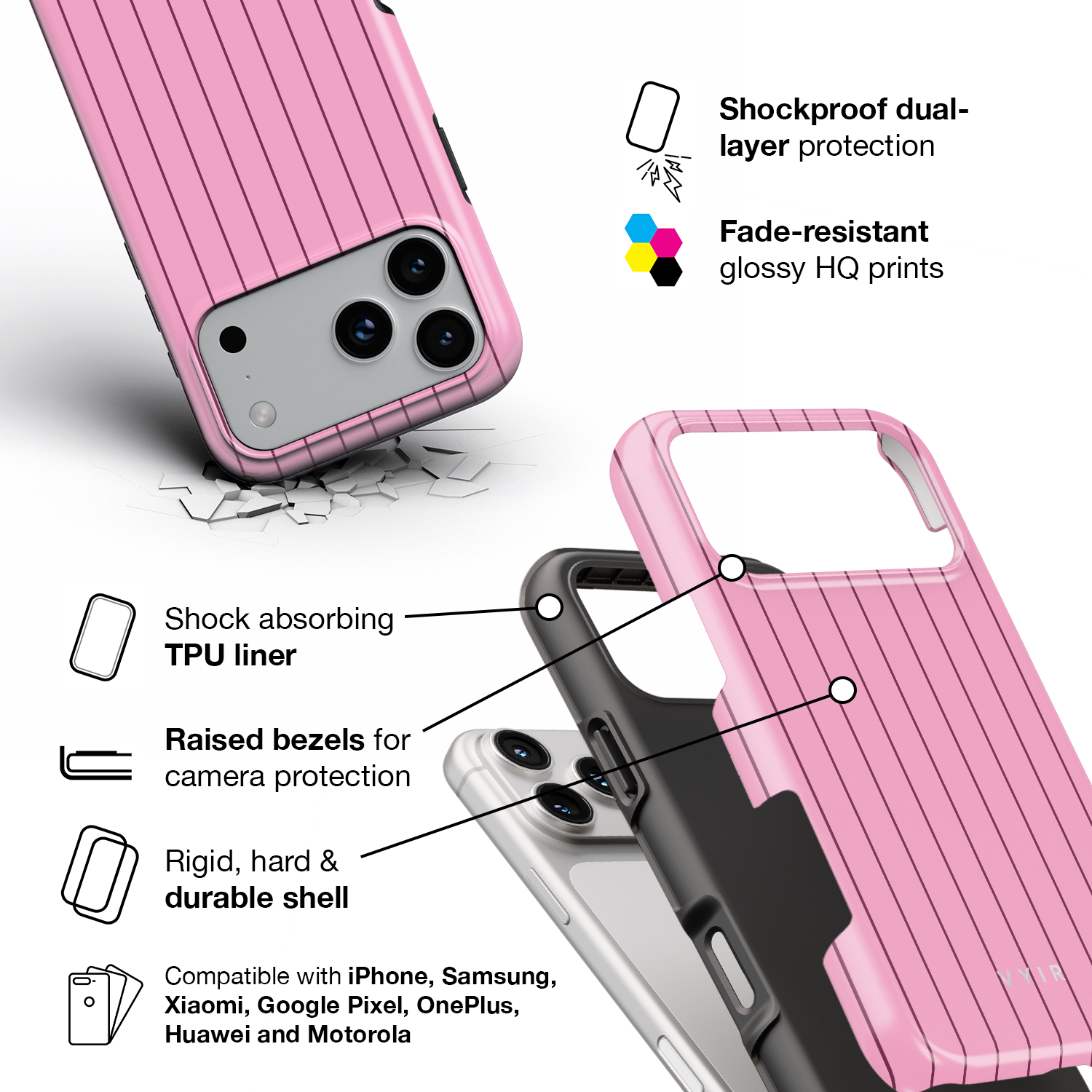 Vertical Stripes, Blush Pink - Shockproof Phone Case - VYIR