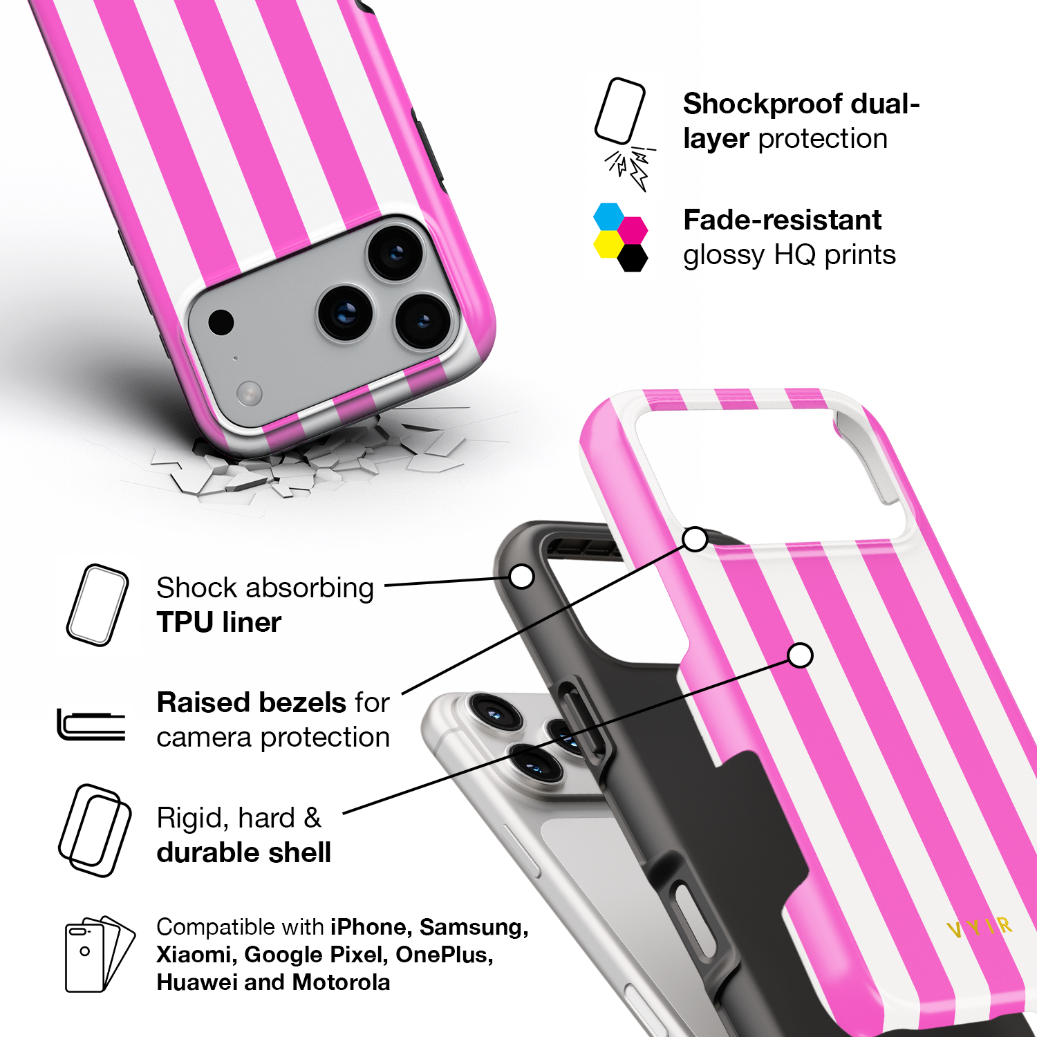 Vertical Stripes, Fashion Pink - Shockproof Phone Case - VYIR