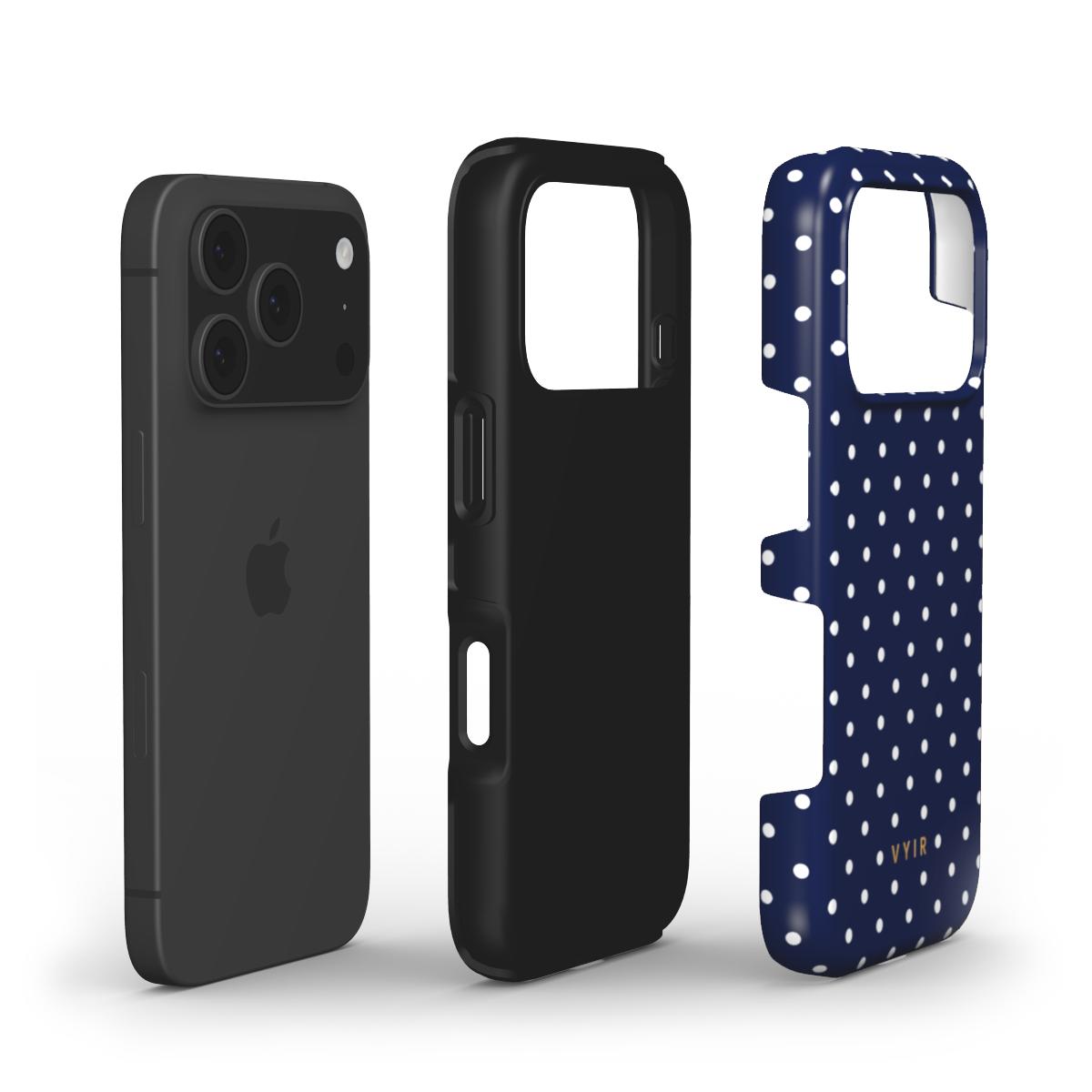 Tiny Polka Dots, Navy Blue - Shockproof Phone Case - VYIR