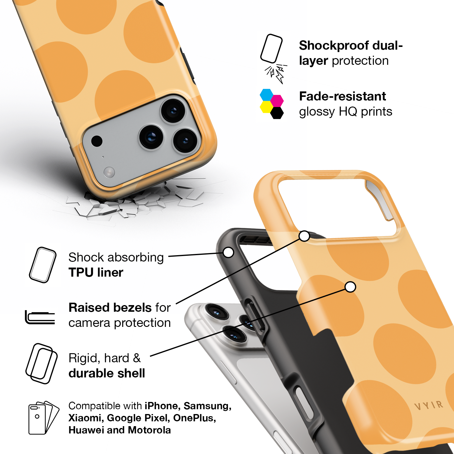 Big Polka Dots, Mango - Shockproof iPhone Case - VYIR