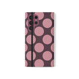 Samsung Galaxy S22 Ultra vegane Leder-Geldbörsenhülle – Design mit Pink Plum Polka Dot