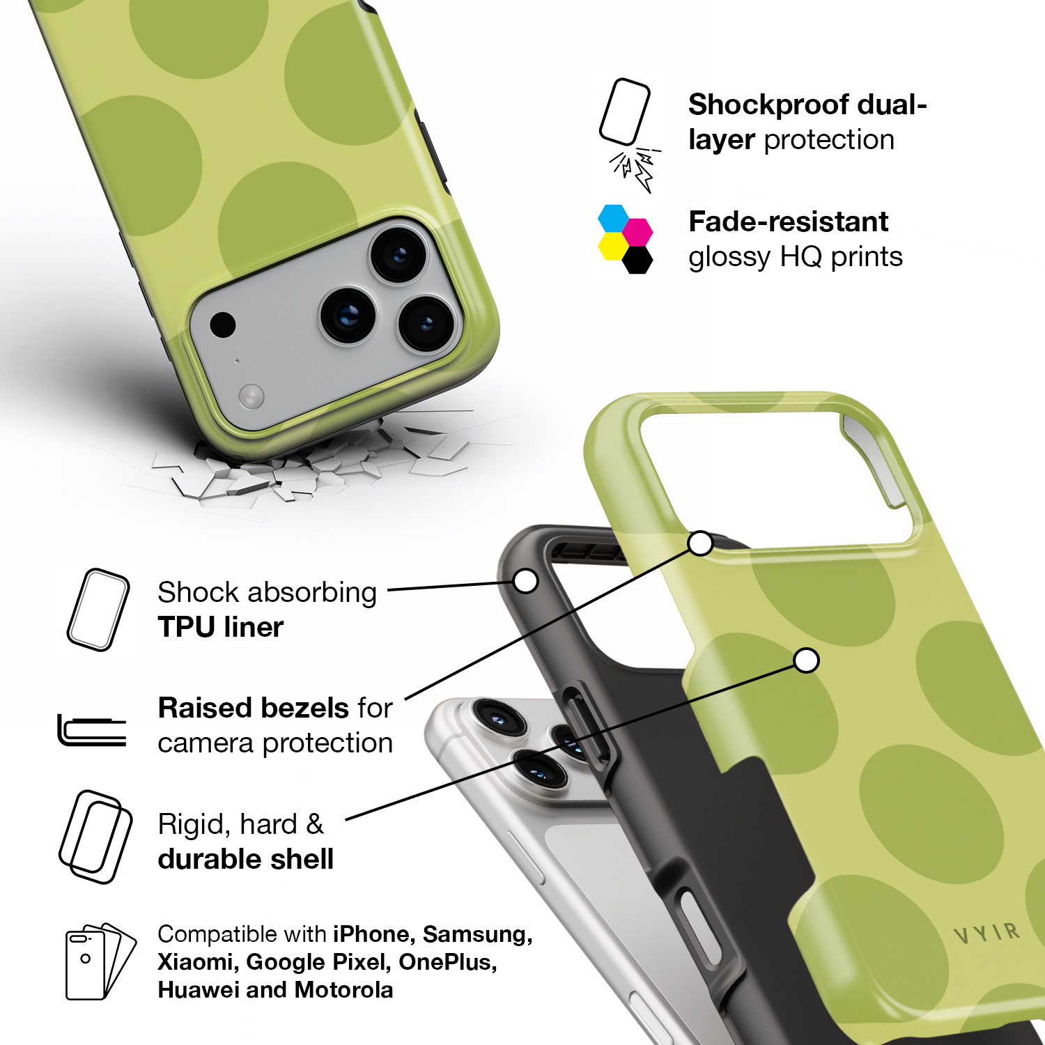 Big Polka Dots, Pistachio - Shockproof iPhone Case - VYIR